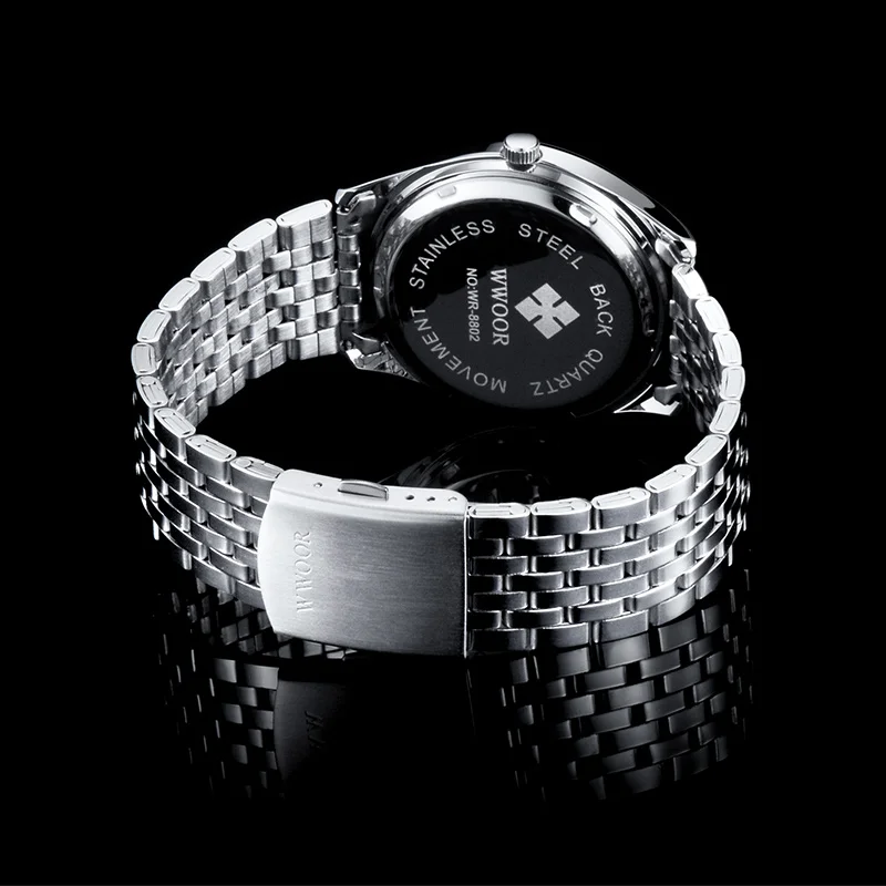 Часы наручные WWOOR Мужские кварцевые спортивные брендовые Роскошные Серебристые