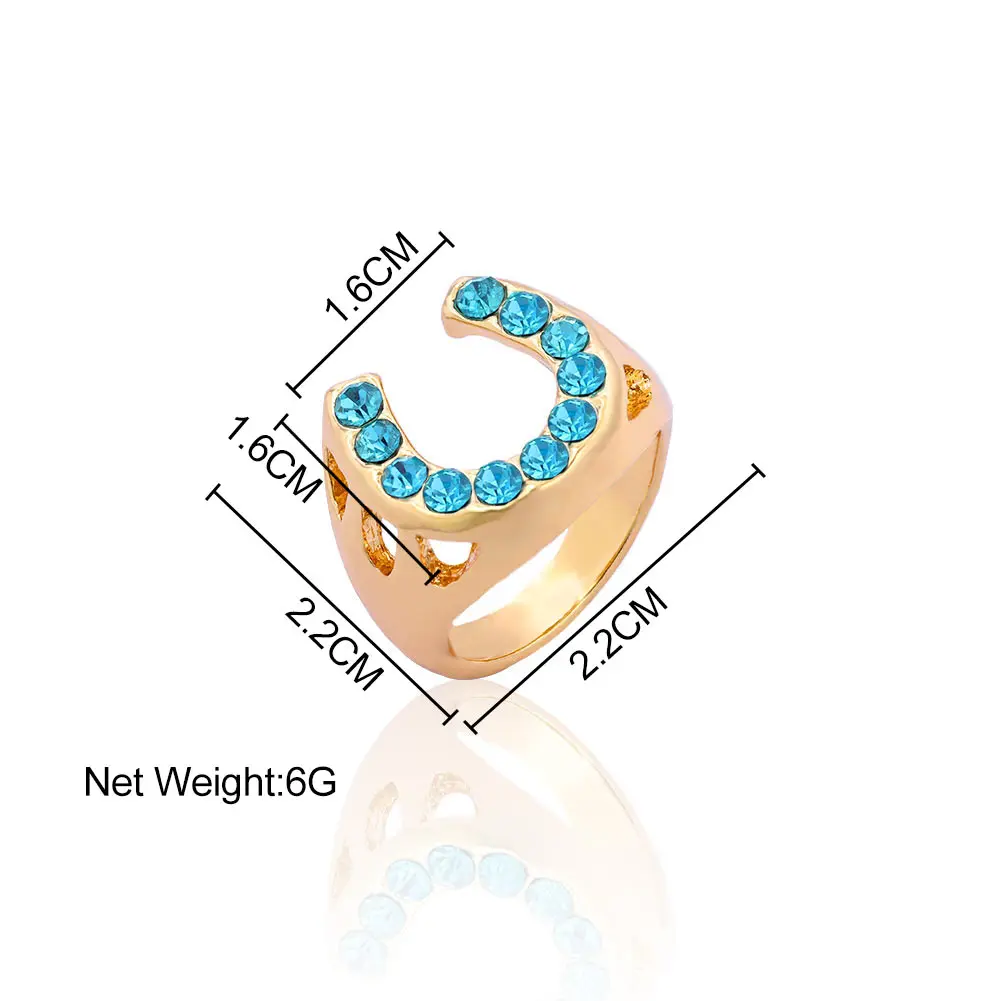 

Punk Crystal Creative U Shape Hollow Finger Rings For Women Colorful Rhinestones Hollow Design Geometric Ring Party Jewelry Gift