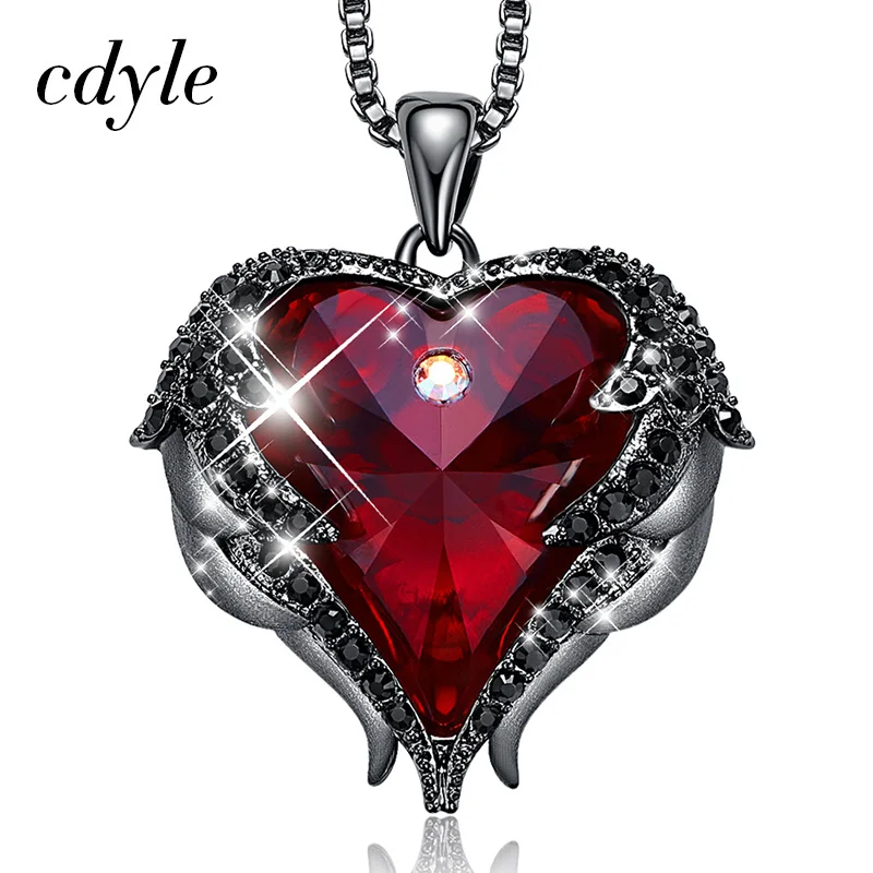 Cdyle готическое черное крыло Ангела Сверкающее красное сердце кристалл от Swarovski Подвеска Ожерелье для Хэллоуина ювелирные изделия подарок - Окраска металла: Red P0902H