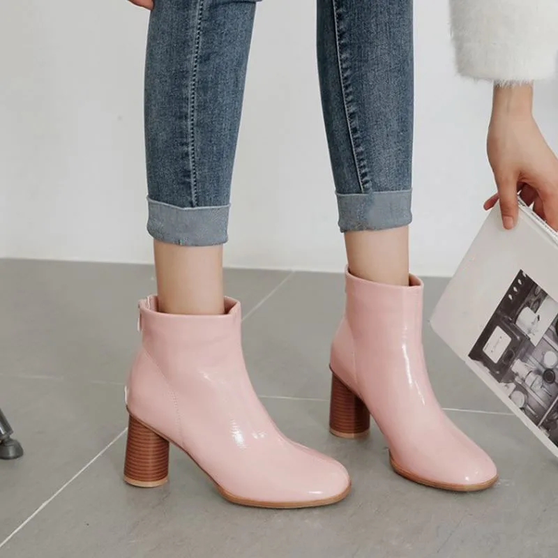 Taoffen Woman High Heels Round Toe Ankle Boots Simple Winter Casual Classics Short Office Work Shoes Footwear Size 34-43 | Обувь