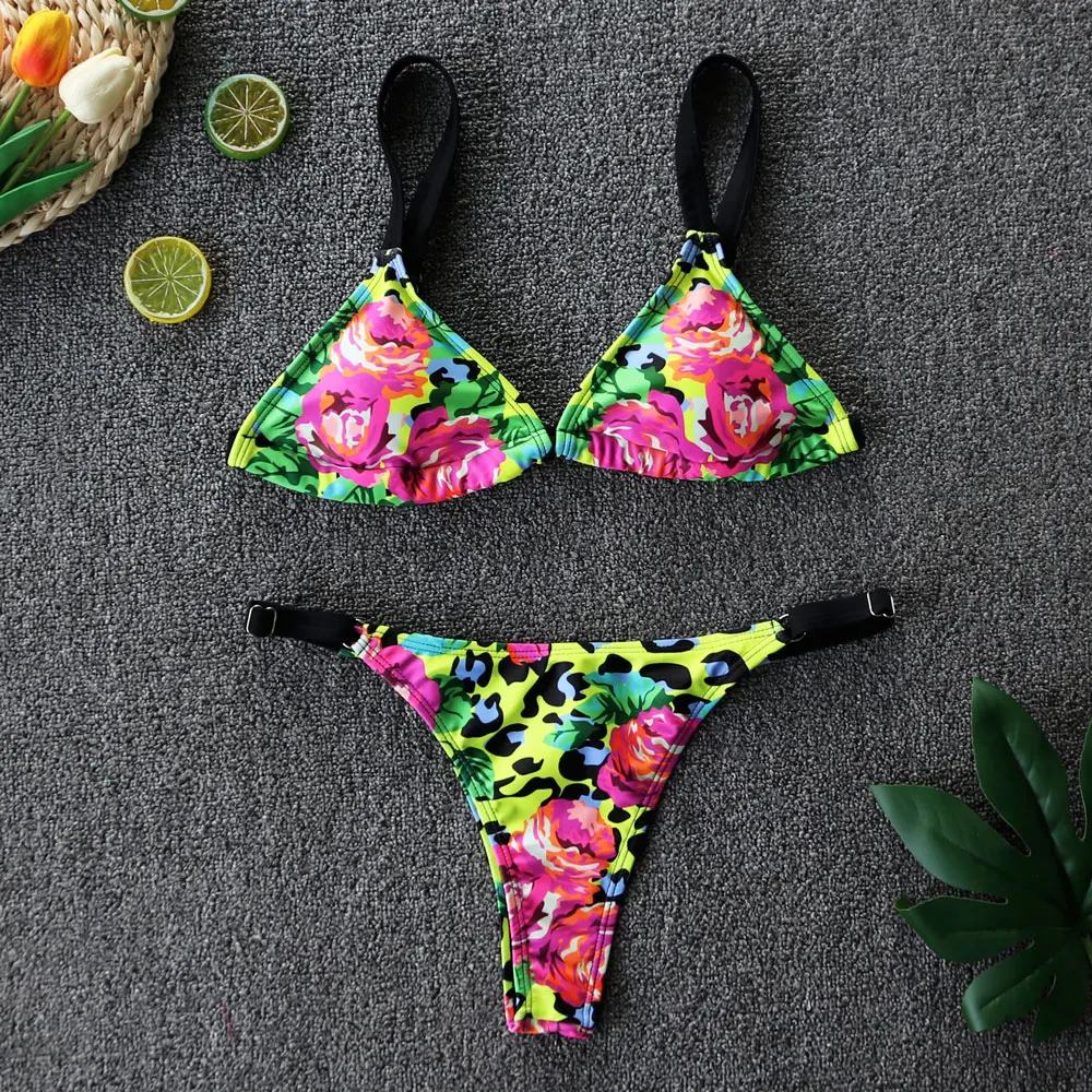 

Sexy Print Bikinis 2021 Women Swimsuit Ruffled Swimwear Female Halter Bathing Suit Beach Wear Brazilian Maillot De Bain Biquini