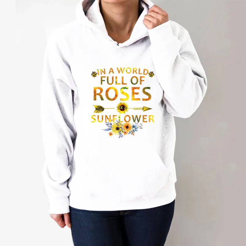 

Full of Rose Sunflowers Printed Hoodies Women Fleece Long Sleeve Loose Sweatshirt with Hat Girls Women Hoodie PulloversWinter