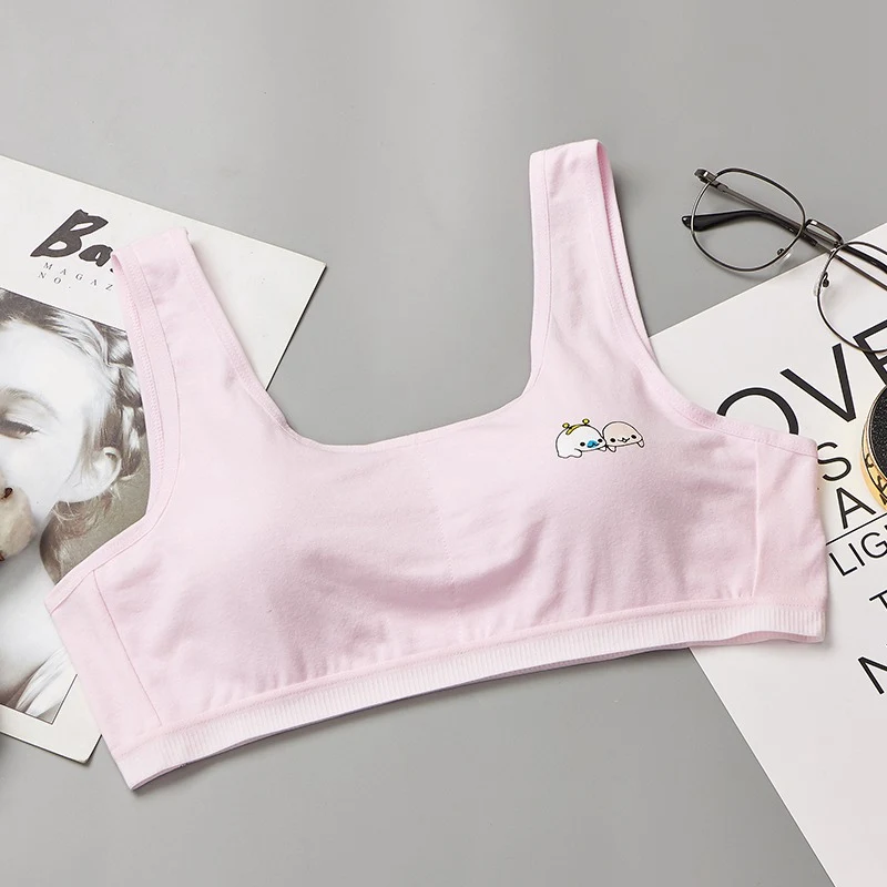 Подростковый комплект для девочек; летние хлопковые UnderwearSolid Цвет мультфильм печатных бесшовные для подростков; Бюстгальтер для подростков; мягкое удобное нижнее белье