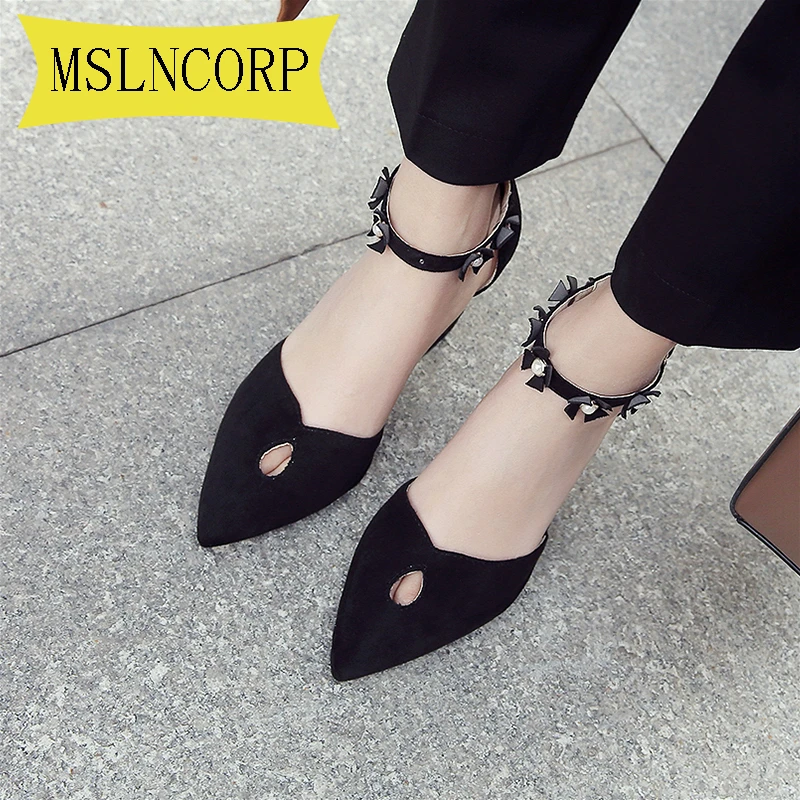 

Plus Size 34-46 SpringAutumn Women Pumps Sexy Buckles High Heels Shoes Fashion Pointed Toe Wedding Party Square Heel String Bead