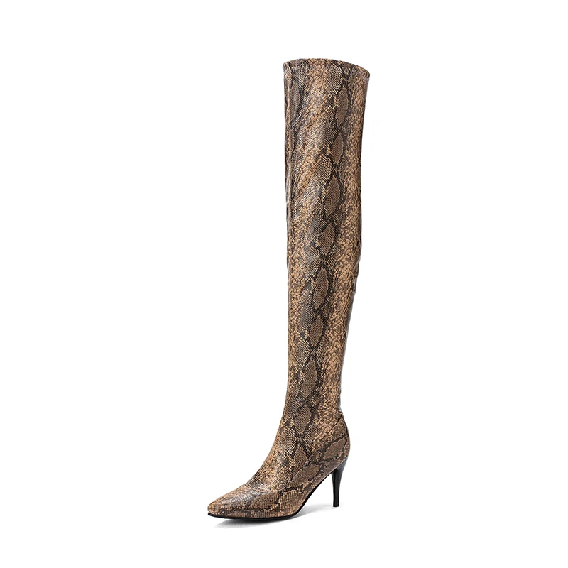 

ENMAYER 2019 PU Zip Basic Pointed Toe Thin Heels Winter Boots Women Luxury Shoes Women Designers Over The Knee Boots Size 34-43