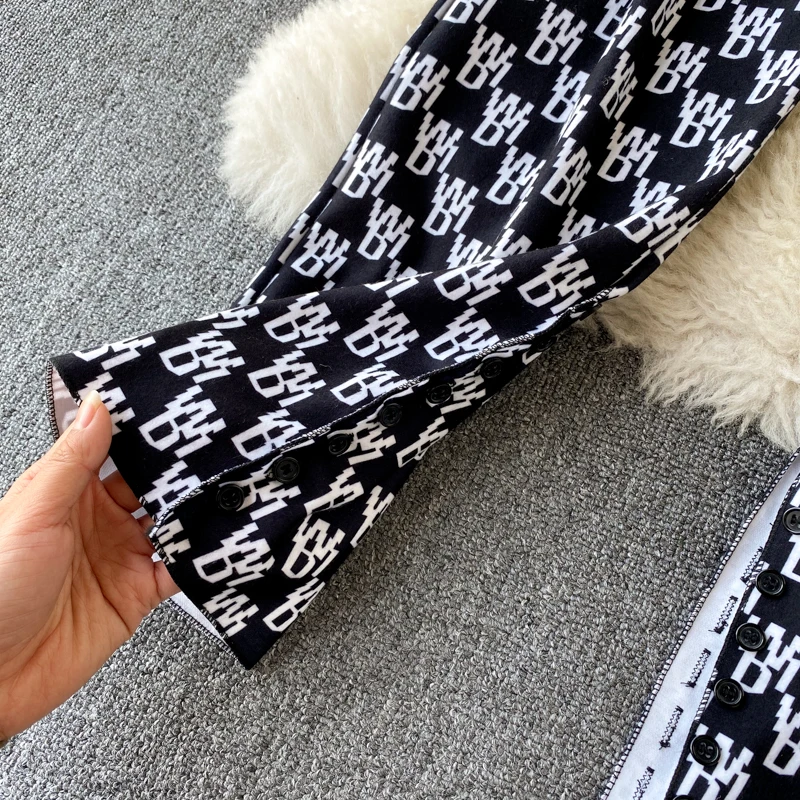 

High Waist Wide Leg Pants For Women Letters Printed Split Trousers Loose Full Length Spring Pants Streetwear Female Autumn Fad