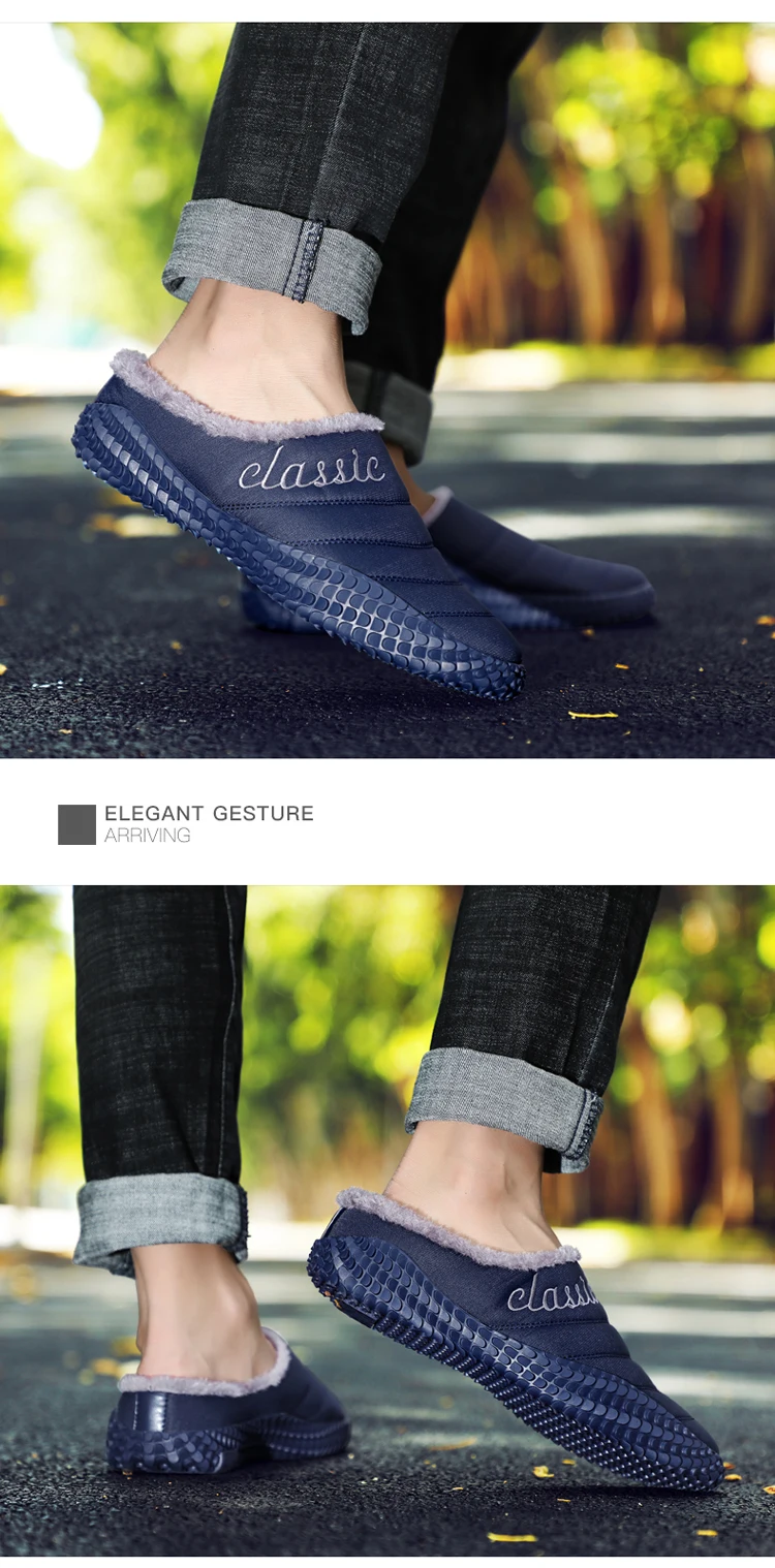 Мужские тапочки с мехом; зимняя обувь для улицы; Мужская водонепроницаемая теплая холщовая обувь; домашние тапочки; модные сандалии на плоской подошве; большие размеры 48