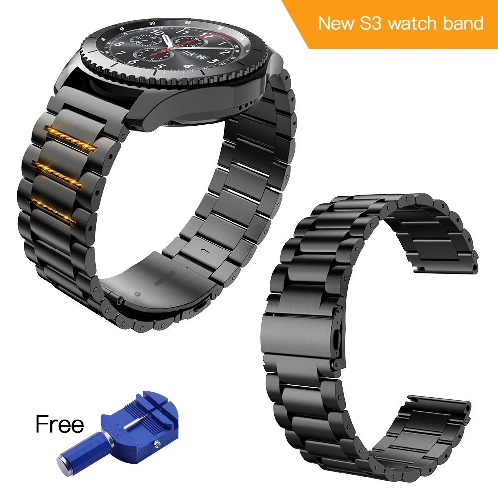 HOCO 22 мм ширина браслет из нержавеющей стали для samsung gear Sport S3 Galaxy ремешок для часов металлический браслет, черный и серебристый цвет