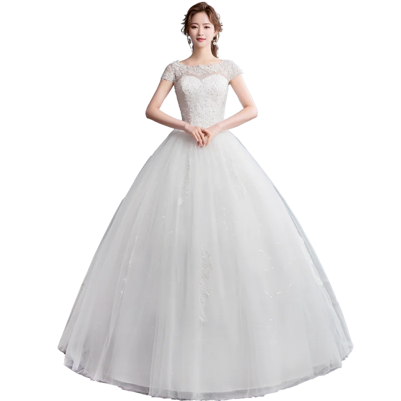 LAMYA Custom Made pearl Wedding Dress New Arrival Appliques Embroidery Lace Short Sleeve bead Princess Gown Vestidos De Novia | Свадьбы и