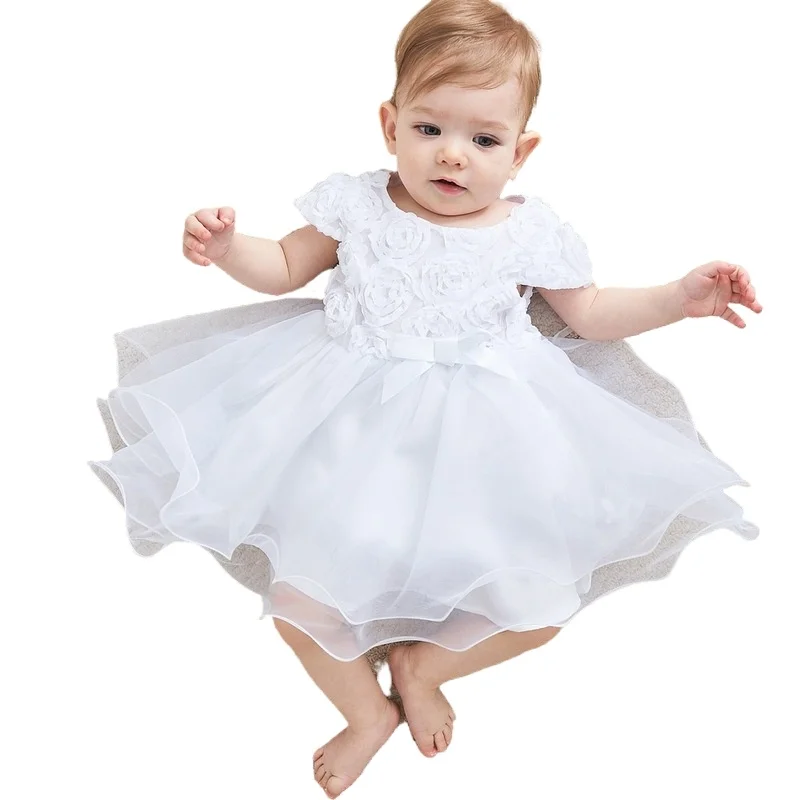 

Baby Princess Dress Female Newborn Baptism Clothing White Summer Toddler Dress