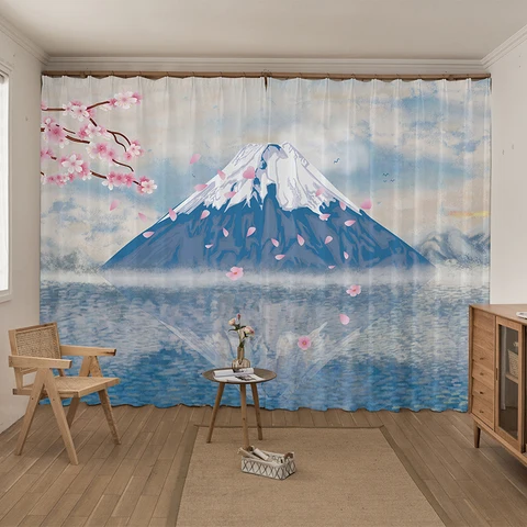 Занавески на окна Fuji с цифровым 3D-принтом, затемняющие шторы для гостиной, спальни, кухни, декоративные драпировки, под заказ