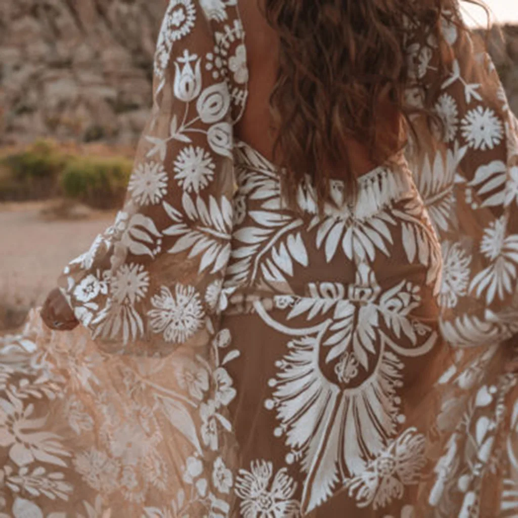 Женское летнее платье бохо праздничный сарафан с рукавами фонариками и открытой