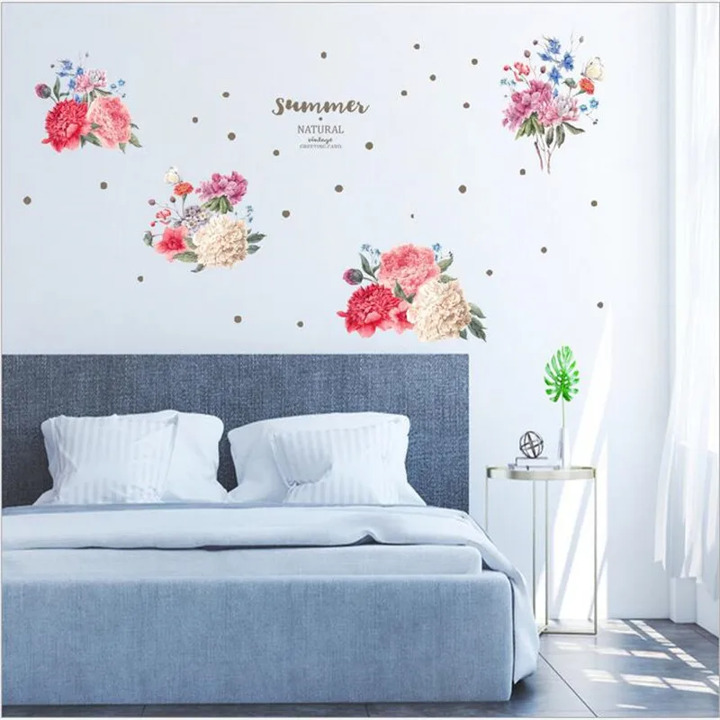 

4 Sheet Flower English Polka Dot Wall Stickers For Living Room Bedroom Background Pvc Home Study Decoration Stickers