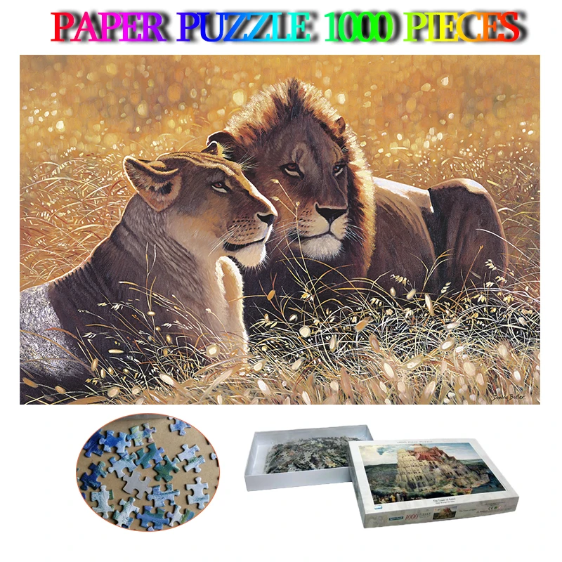 

Lions In The Sun Jigsaw Paper Puzzle 1000 Pieces Adults Brain Trainer Puzzle Animals Puzzle Toys for Kids Adults Children Gift