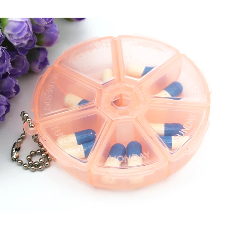 

1Pc 7 Day Weekly Round Pill Storage Case Medicine Drug Tablet Dispenser Organizer Travel Outdoor Pill Case Splitter Container