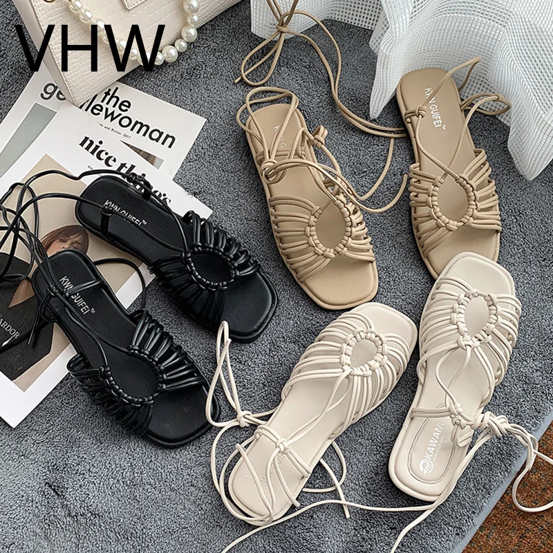 

Women Sandals 2021 Summer Rome Style Beach Shoes Narrow Band Cross Flats Bohemia Gladiator Soft Soles Sandals for Women Size 40