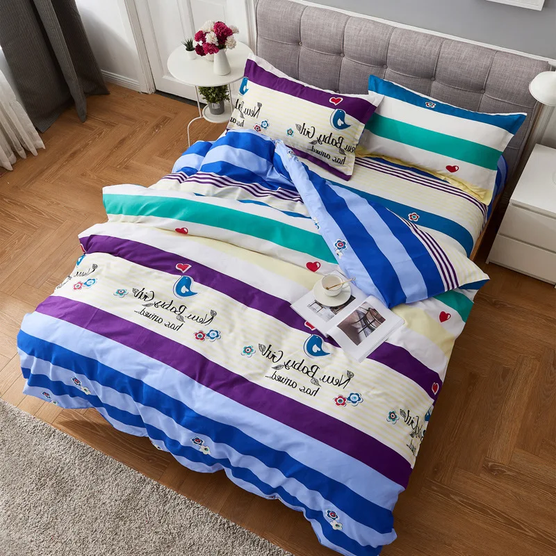 

Simple three-piece four-piece checkered student dormitory bed linen set