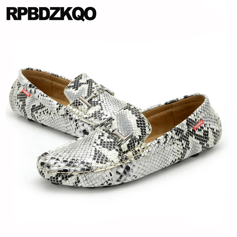 Мужские Кожаные Мокасины под змеиную кожу дизайнерские без застежки в