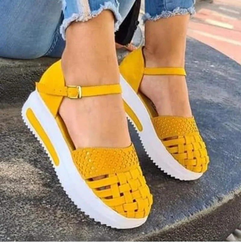 

2021 Fashion Women Hollow Out Sandals Summer Flat Heel Sandals Female Casual Sewing Increase Platform Sandals Ladies Sandalias