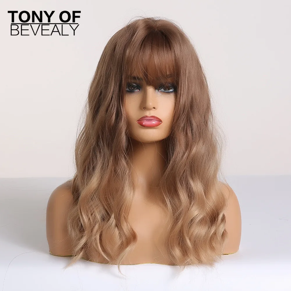 Длинные волнистые термостойкие синтетические волосы парики с челкой красные