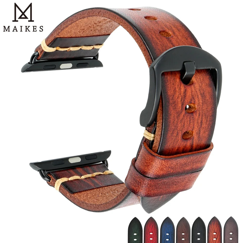 Ремешок из бычьей кожи для Apple Watch Band сменный Браслет ручной работы iWatch Series SE 6 5 4 3 2