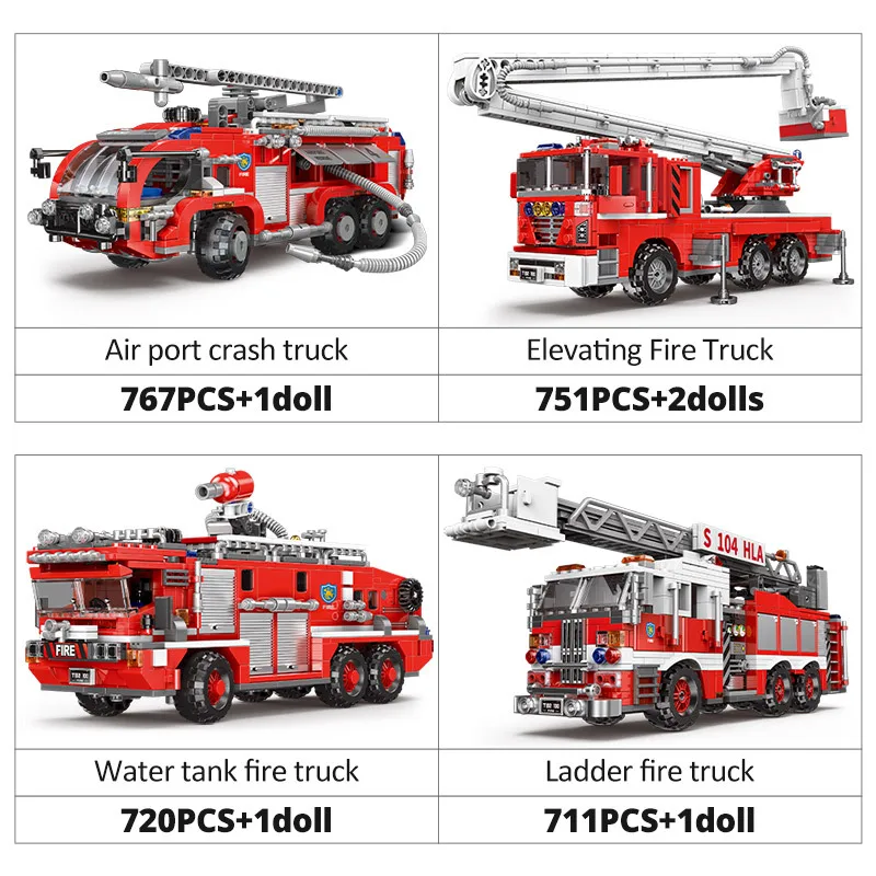 

City Series Fire Fighting Truck Airport Fire Ladder Car Model Building Blocks Firefighter Firemen Figures Moc Bricks Toys Gifts