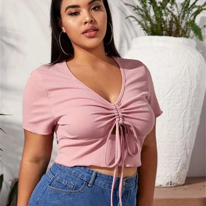 

2020 new large women's solid V-neck top