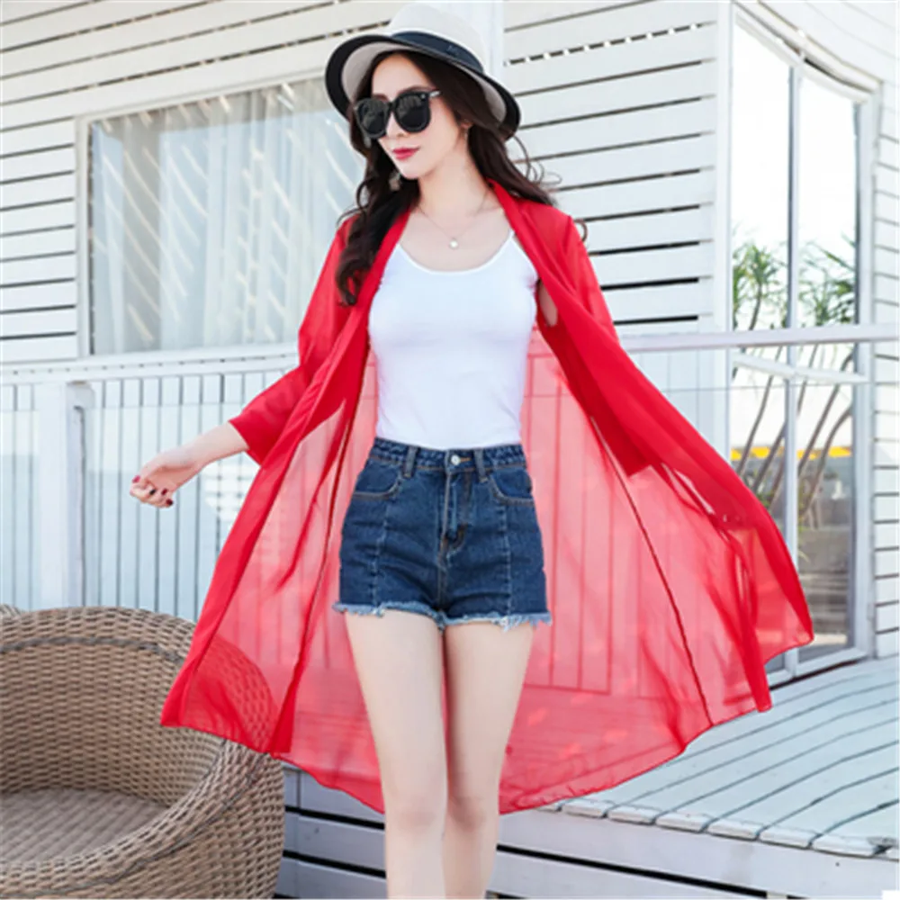 Женское кимоно с цветочным рисунком летняя длинная шифоновая блузка Женская