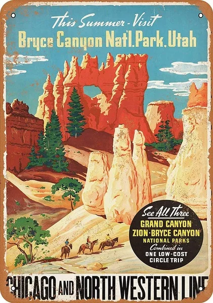 

Bryce Canyon via C&NW Retro tin sign nostalgic ornament metal poster garage art deco bar cafe shop