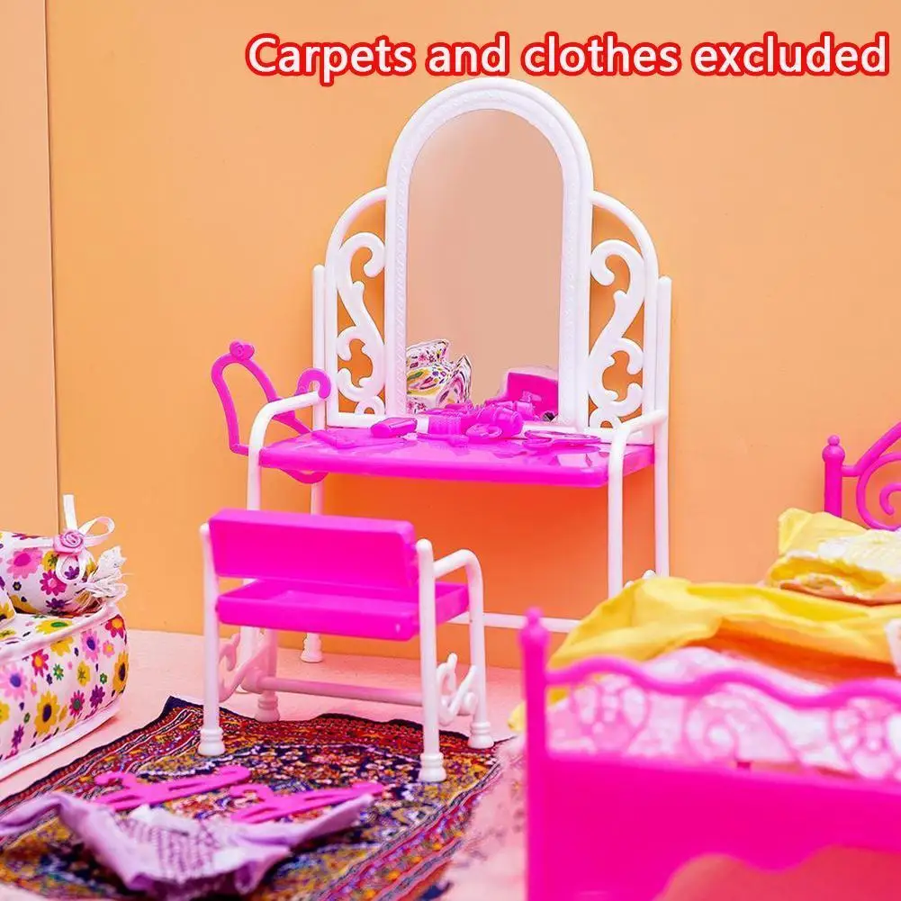 

Accessories Toys Girls House Toys Big Bed Dressing with Table Furniture Dresser House Chairs