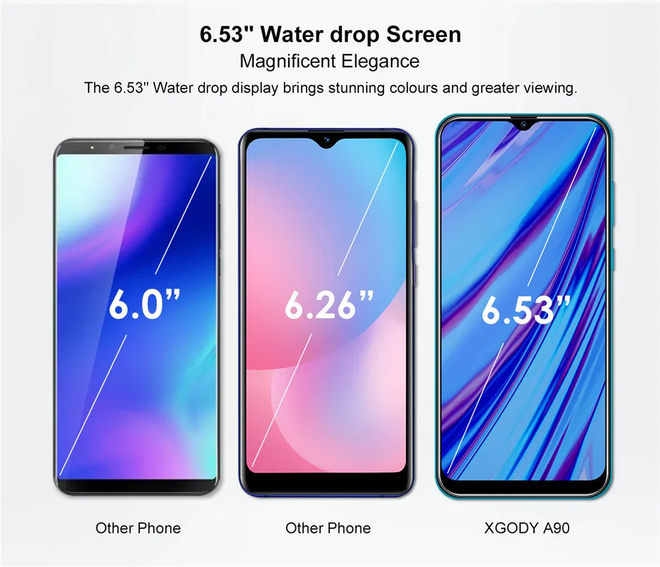 XGODY A90 3G Smartphone 6.53" Waterdrop Screen Android 9.0 Mobile Phone 2GB 16GB MTK6580 Quad Core 5MP Camera 3000mAh Cellphone