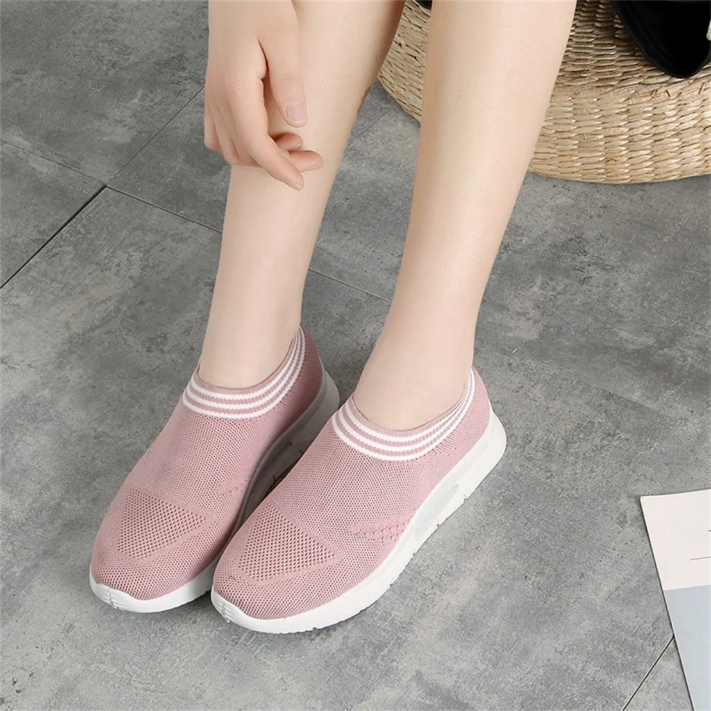 

SAGACE Shoes Woman Slip-On Lightweight Running Shoes For Women Outdoor Sneakers Footwear Mesh Comfortable stripe Sport Shoes