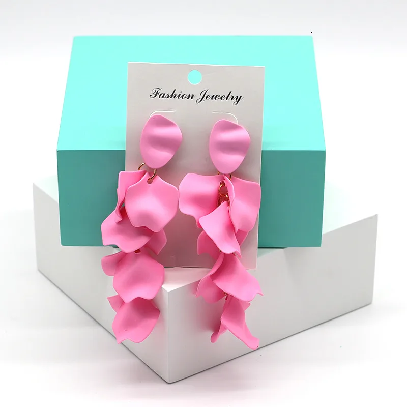 Богемные красные лепесток цветка розы Висячие серьги акриловые длинные кисточки