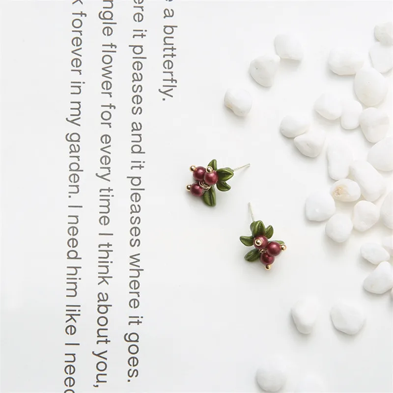 Cute mini red fruit plant clip earrings for women earcuffs fake piercing ear statement on fashion jewelry | Украшения и