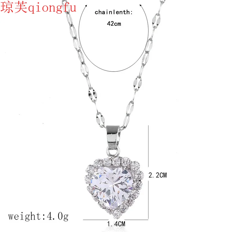 

Qiongfu 2021 Necklace Set Love Heart Zircon Bride Necklaces Earrings Jewelry Set Female Bride Rhinestone Wedding Set