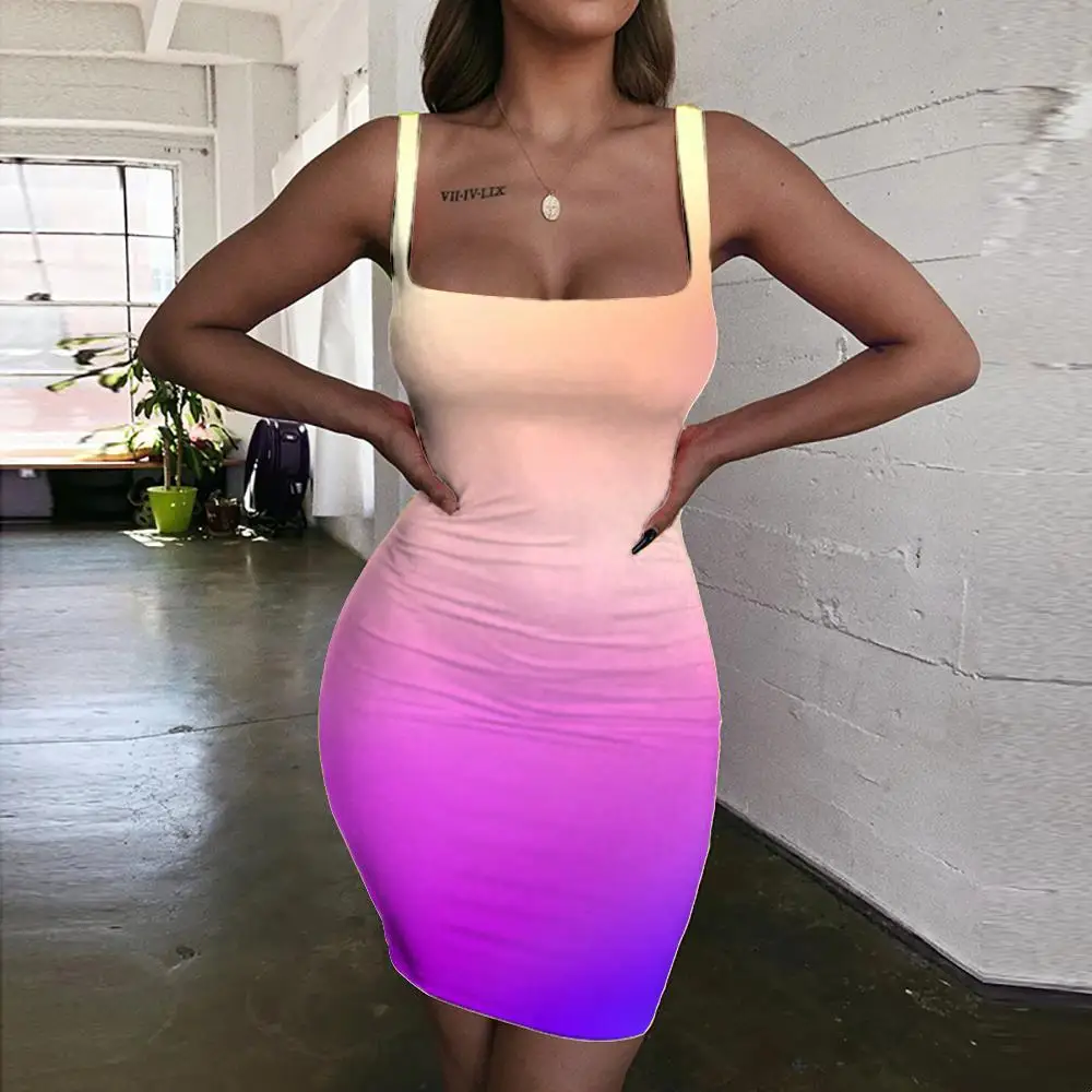 

Giyu Brand Gradient Dresses Women Colorful Vestido Sexy Street 3d Print Womens Clothing Party Vintage Boho Femme