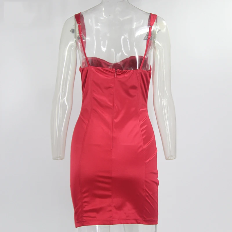 

Women Spaghetti Straps Satin Solid Mini Dresses Sexy Push Up Backless Summer Dress Sleeveless Slim Bodycon Party Club Vestidos