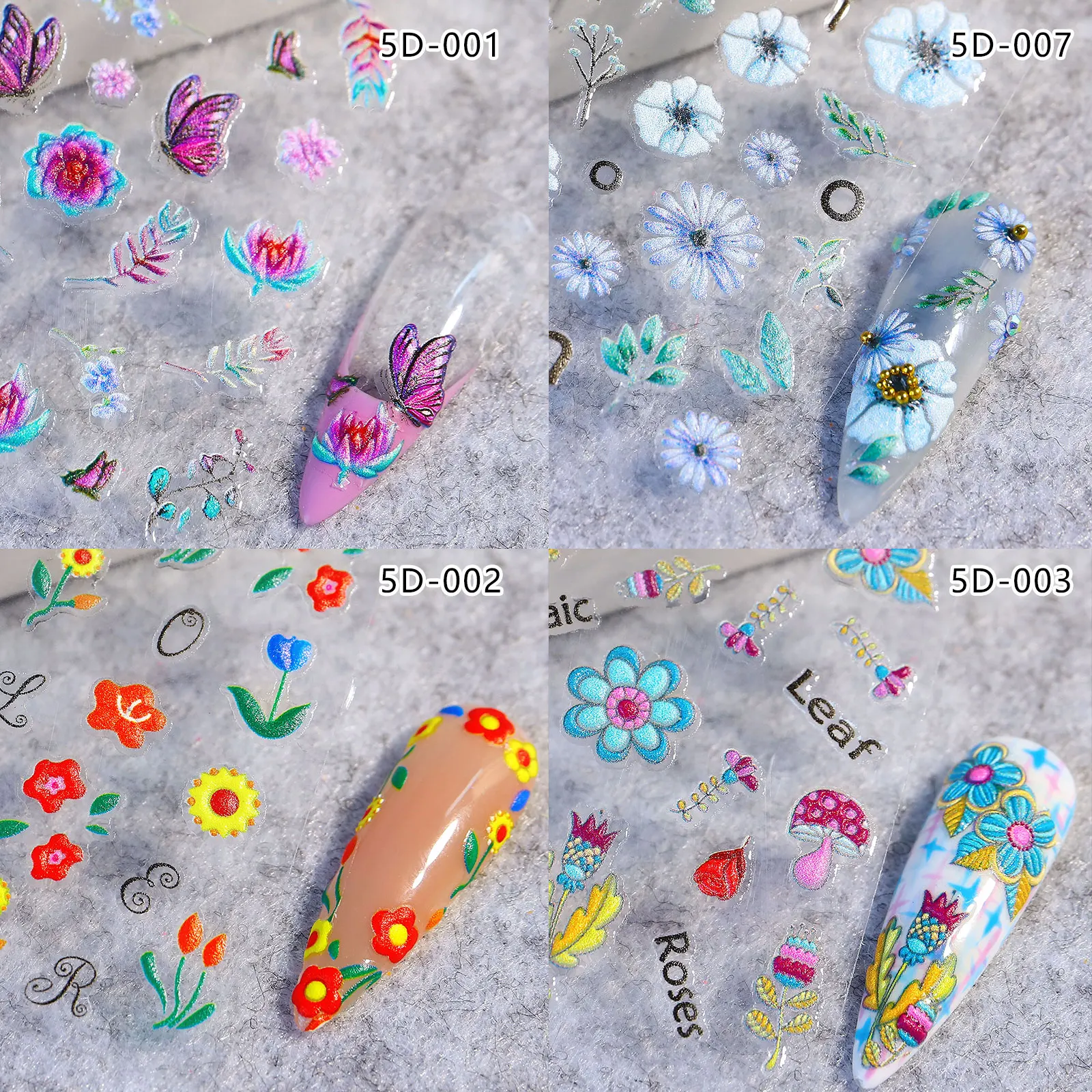 Мультяшные наклейки для ногтей 5D на ногти маникюра цветы любовь сердце конфеты