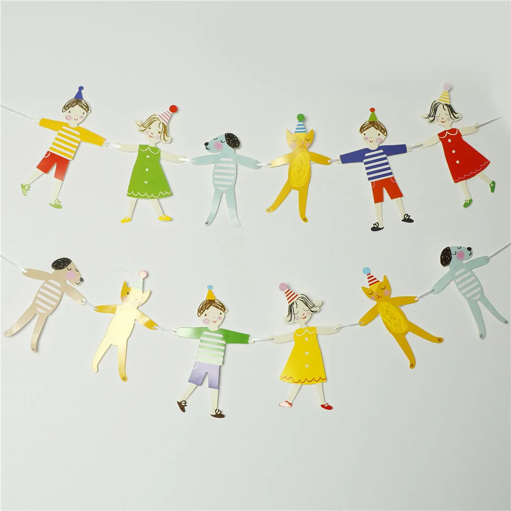 Украшения для детского душа Мультяшные фигурки животных бумажные флаги баннеры