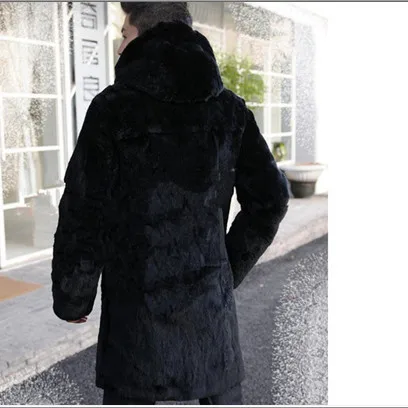 2019 размера плюс XXXL с капюшоном толстое меховое мужское длинное черное Норковое