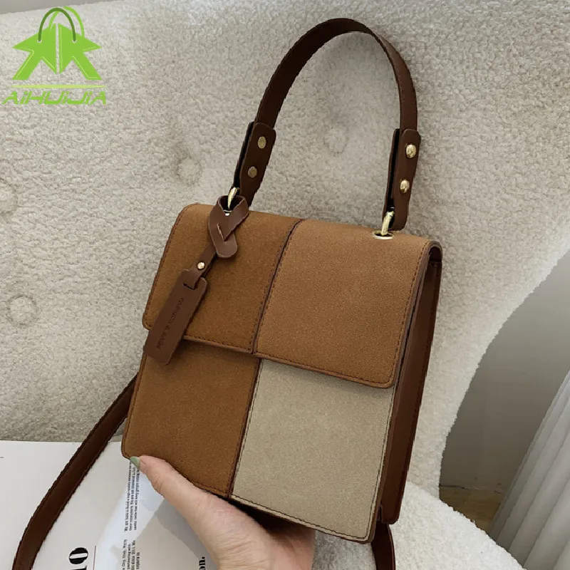 

Fashion Scrub Handbag for Women High Quality Contrast Messenger Bag New Luxury Designer Square Female Shoulder Crossbody Bags