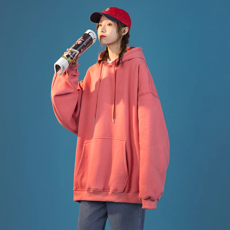 

Ten-color solid color hooded loose Hong Kong style large version pullover ladies sweater