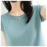 2021 summer korean round neck knitted short sleeved womens cotton linen loose top t shirt thinner bottoming shirt