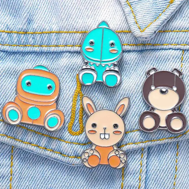 2019 милые Мультяшные динозавры Кролик Робот эмалевые шармы в виде медведей брошь