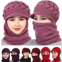 Winter Mother Female Lady Woolen Hat Warm Crochet Knit Thickening Scarf Hat Plus Velvet Windproof Ha