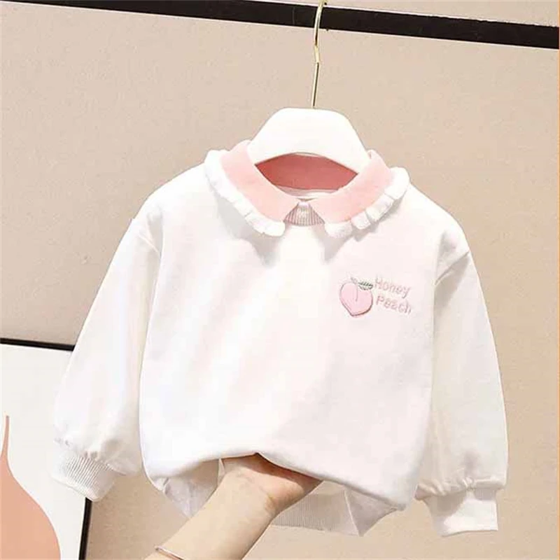 dziecięca elegancka słodka bluza z kapturem dziewczynek na co dzień klapami swetry długim rękawem jesienny top marszczeniami 2-6 lat odzież dla