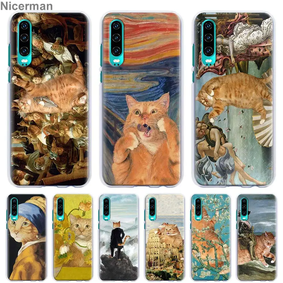 Забавный Pat Cat Art painting красочные милые чехлы для телефонов huawei P30 Pro P10 P20 Lite P30 Lite P Smart Plus Жесткий Чехол для ПК Co