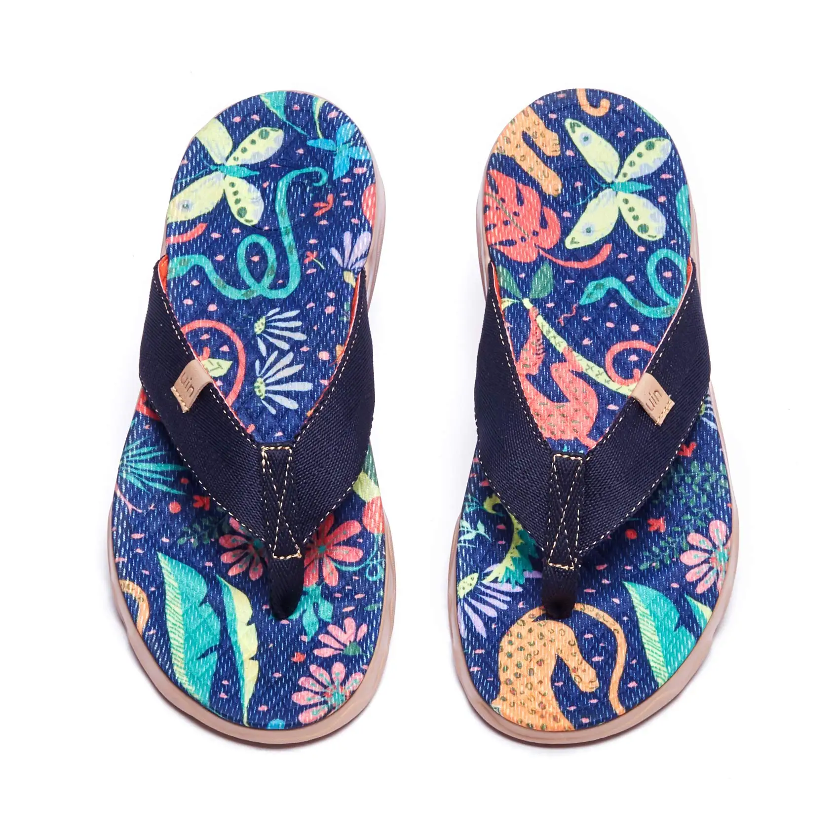 

UIN Women's Travel Flip Flops Lightweight Home Slip Ons Walking Casual Art Painted Travel Summer Vacation Jungle Party