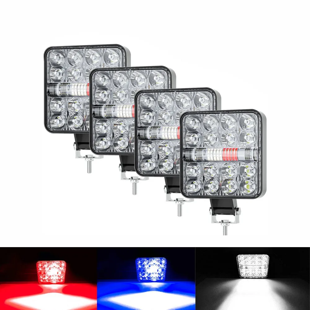 

4PCS 12V Fog Lights 26/22LED Square/round Work Light Bar Strobe Lamp Red&White&Blue Fit For All 12-24V Vehicles And Devices