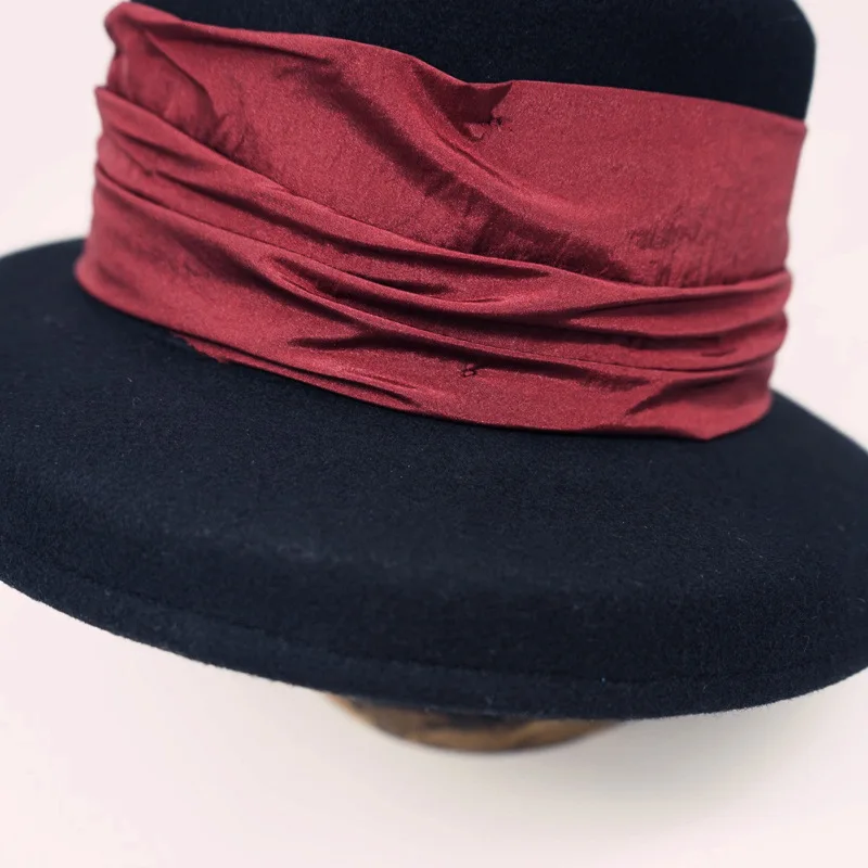 

202009-panshi-Hepburn's French style fold ribbon wool leisure lady bucket cap women formal fishermen hat